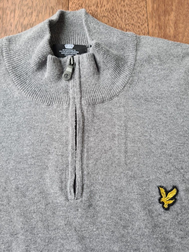 Lyle & Scott męski sweter XL szary polo szkocki casual halfzip