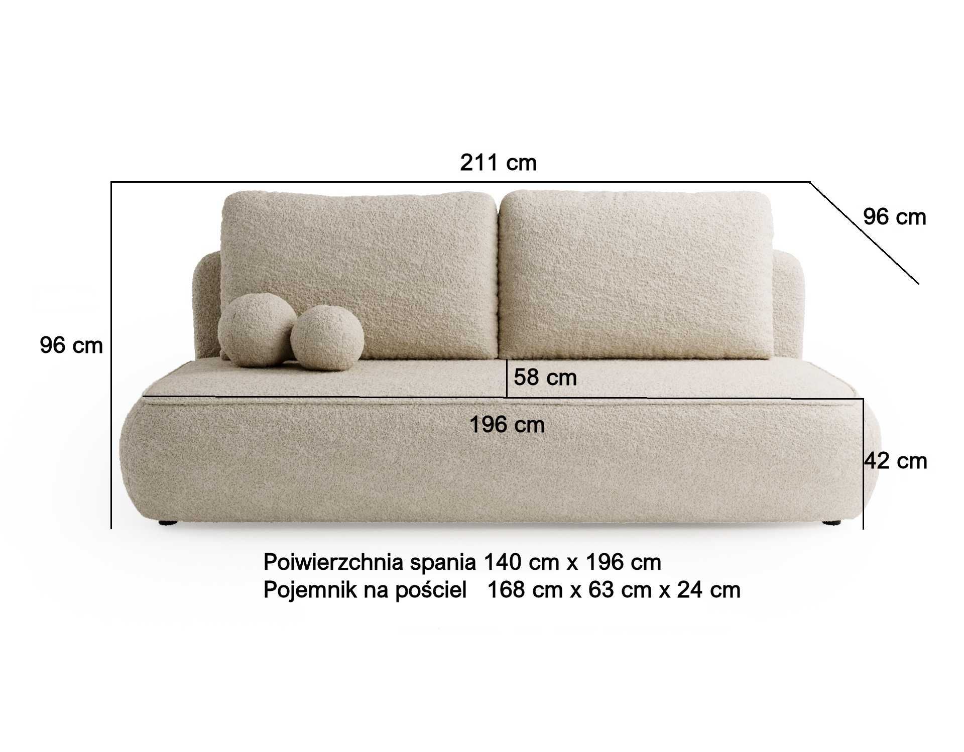 KANAPA rozkładana NUVEM z funkcją spania sofa tkanina boucle PRODUCENT