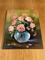 Obraz olejny KWIATY RÓŻE w wazonie (46x55cm)