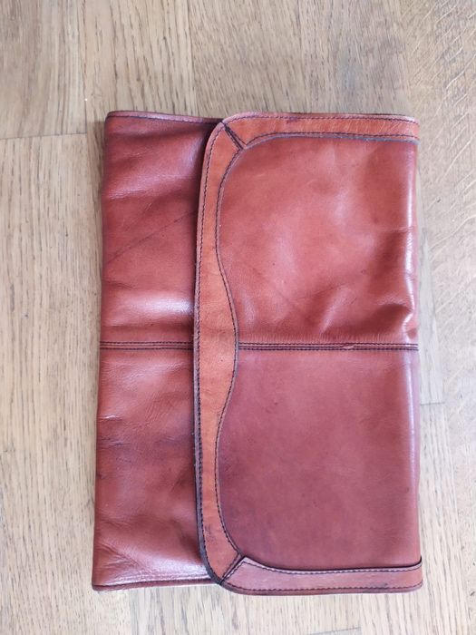 torebka skorzana ruda brazowa koniakowa na ramie i kopertowka