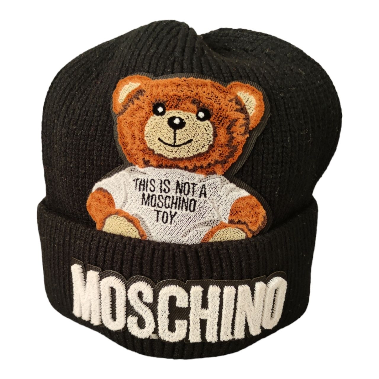 NOWA Moschino Teddy 3D Miś czarna czapka modnie jesień/zima stylowo