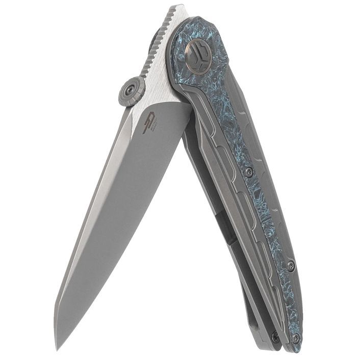 Nóż składany Bestech Prydwen Dark Grey Titanium/Blue Marbled Carbon