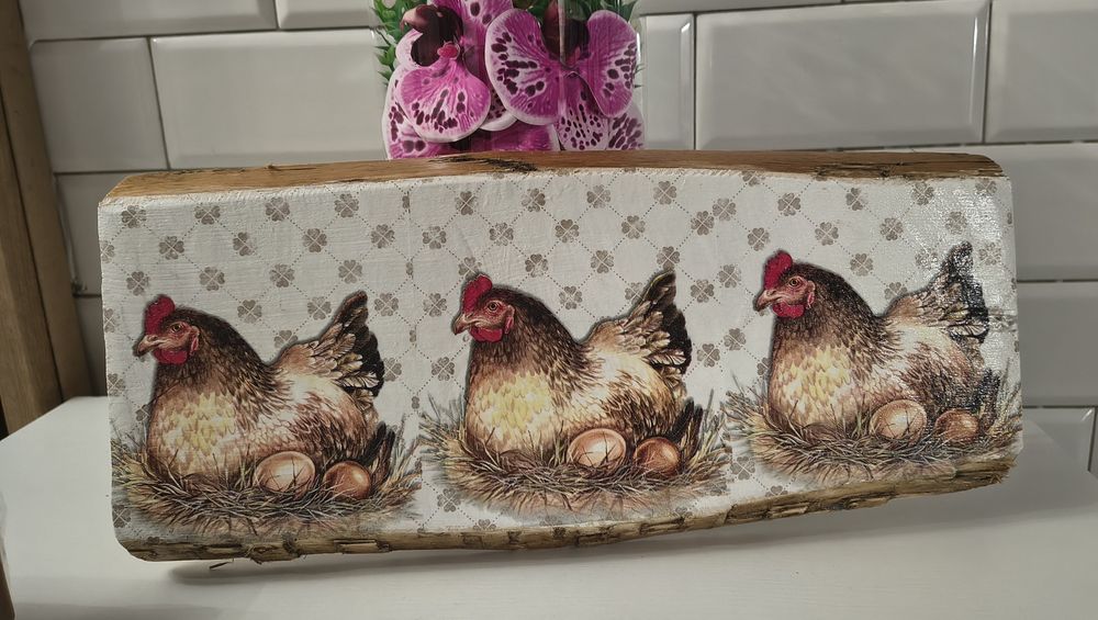 Obraz na desce kury decoupage