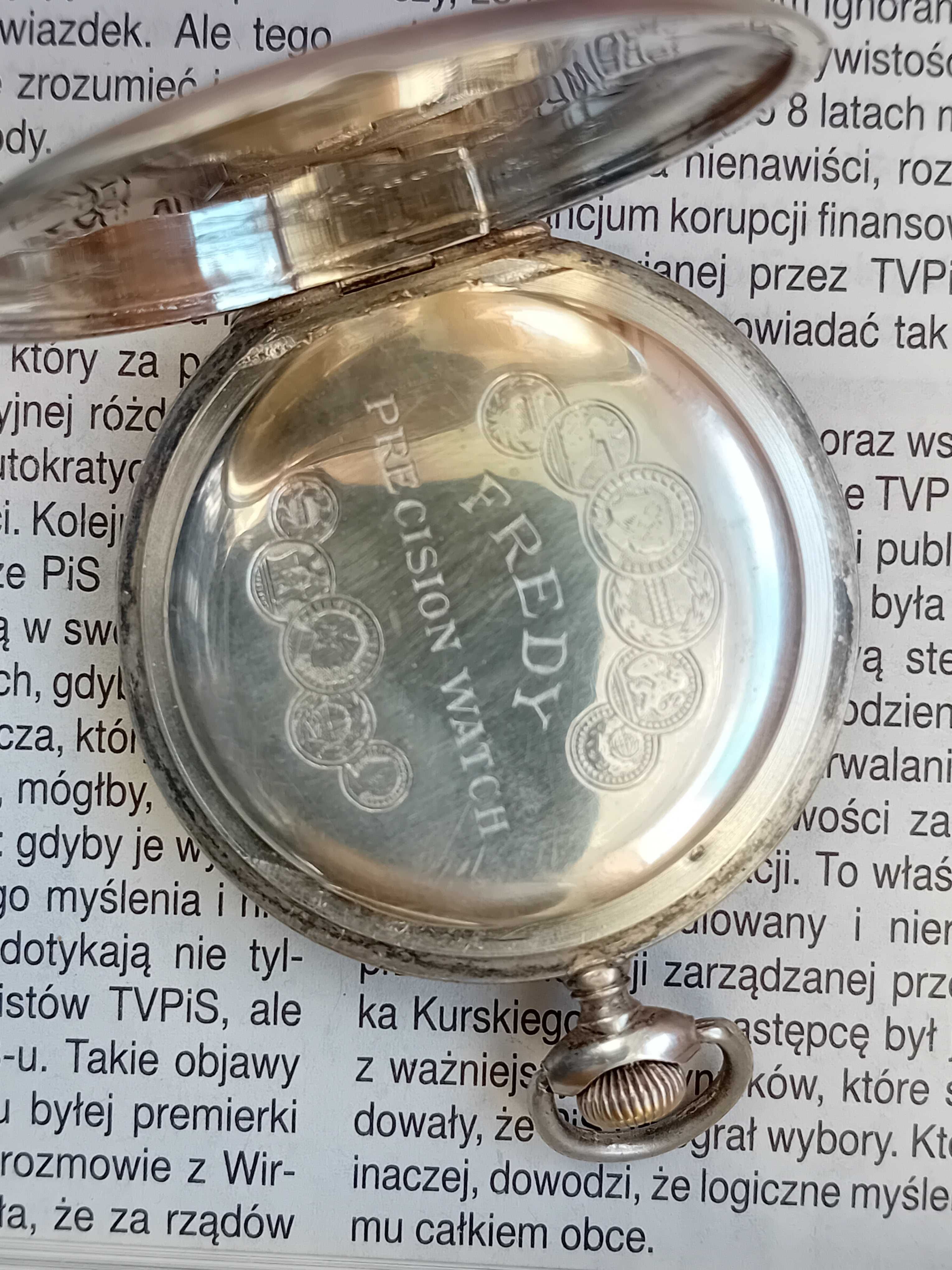 Fredy Precision Watch zegarek kieszonkowy w srebrnej kopercie