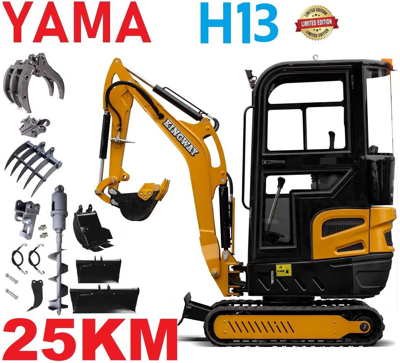 Nowa MINIKOPARKA z Kabiną Yama H13 1370kg 26KM + 3 Łyżki + Joysticki