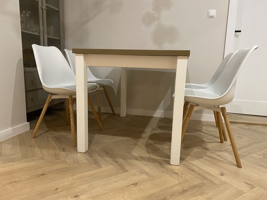 Zestaw skandynawski stół rozkładany 4 krzesła do jadalni kuchni 120x80