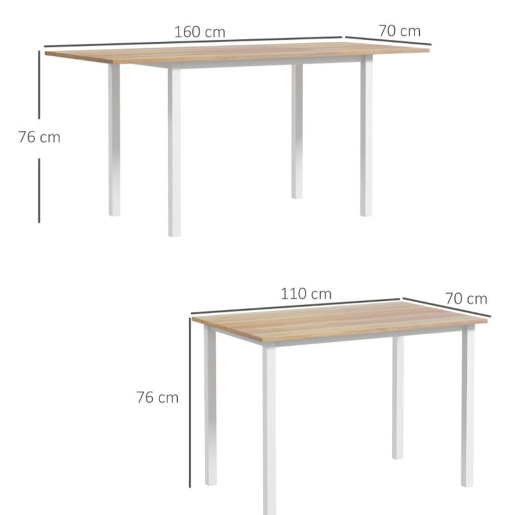 Stół rozkładany Homcom 835-858V00BN 110cm/160cm