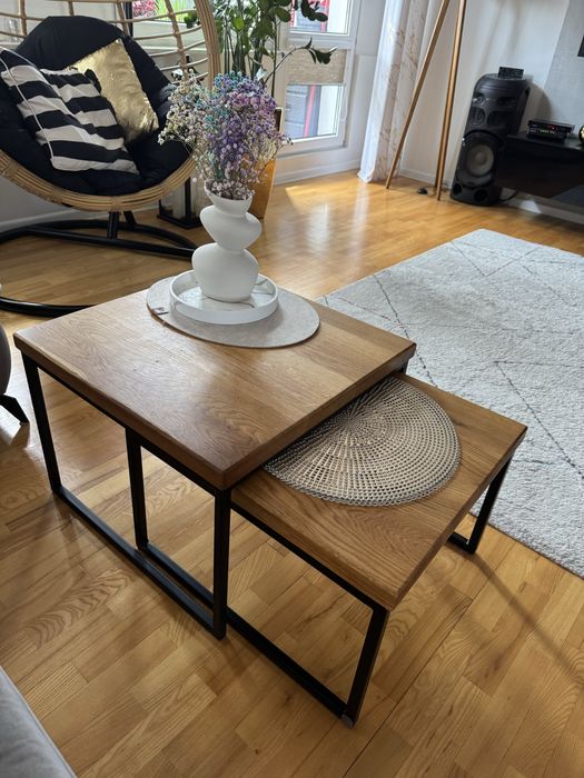 Stolik kawowy metalowy  dębowy loft  2 szt
