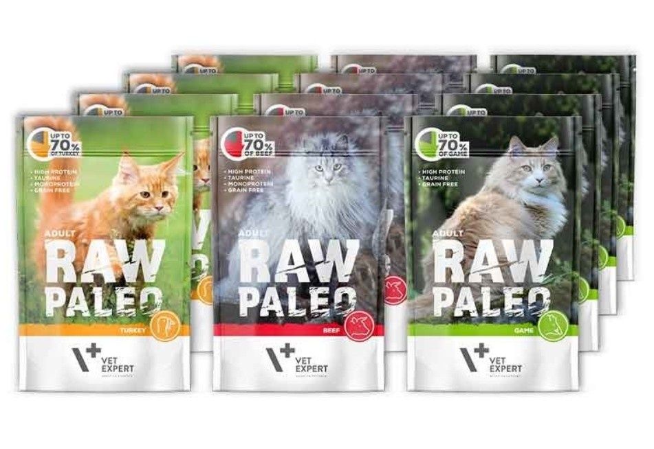 RAW PALEO ADULT CAT 12x100g - mokra karma dla kotów dorosłych-mix smak