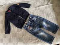 Ciepły sweter Zara na zamku i jeansy chłopięce 9-12m r.74-86