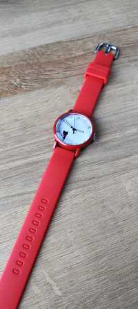 Zegarek damski dziewczęcy czerwony kwarcowy silikonowy czarny kot