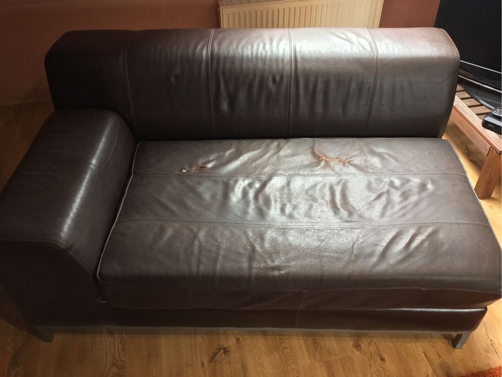 Sofa + szezlong z prawdziwej skóry IKEA (do częściowej renowacji)