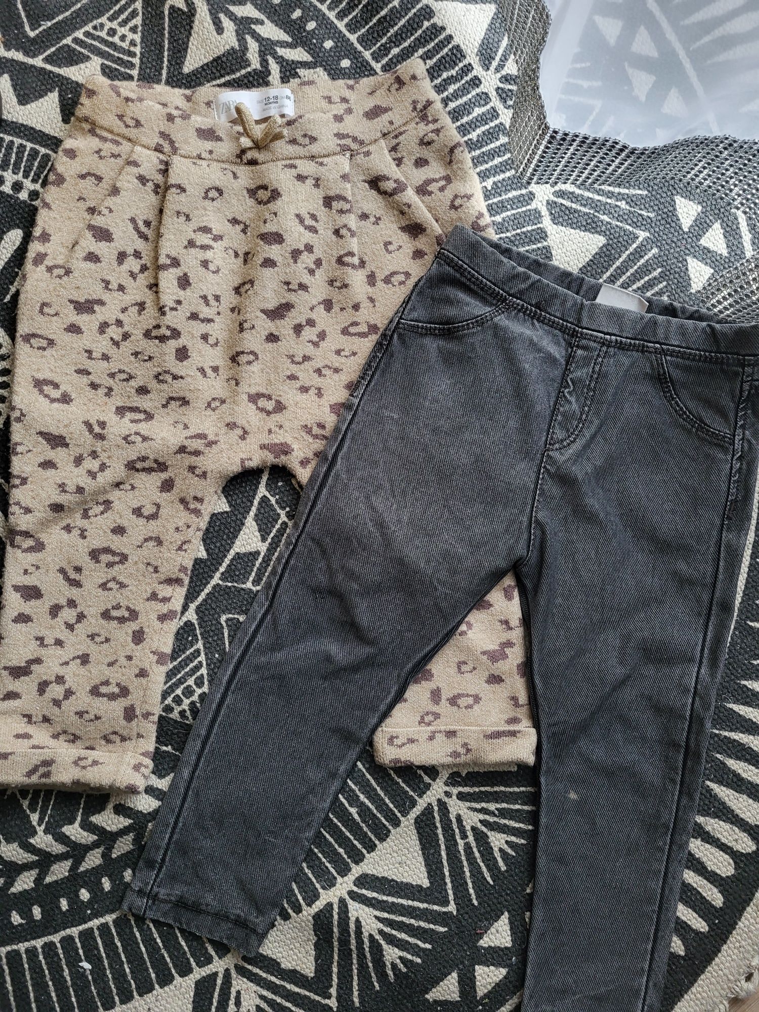 Zara Baby 2 pary spodnie/ legginsy jeansy i ciepłe panterka