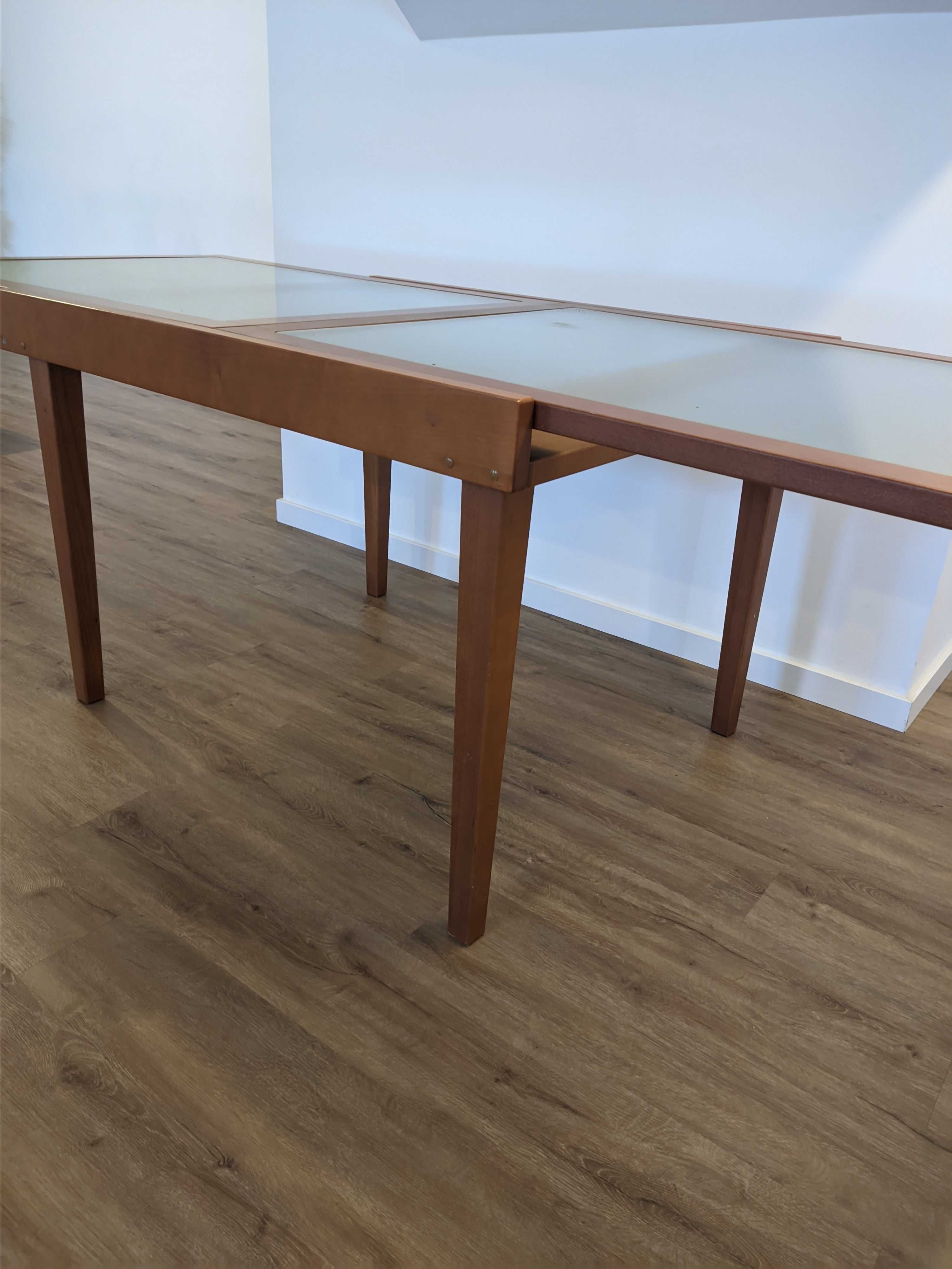 NOVO PREÇO Mesa de jantar extensível, 2 tampos em vidro + 4 cadeiras