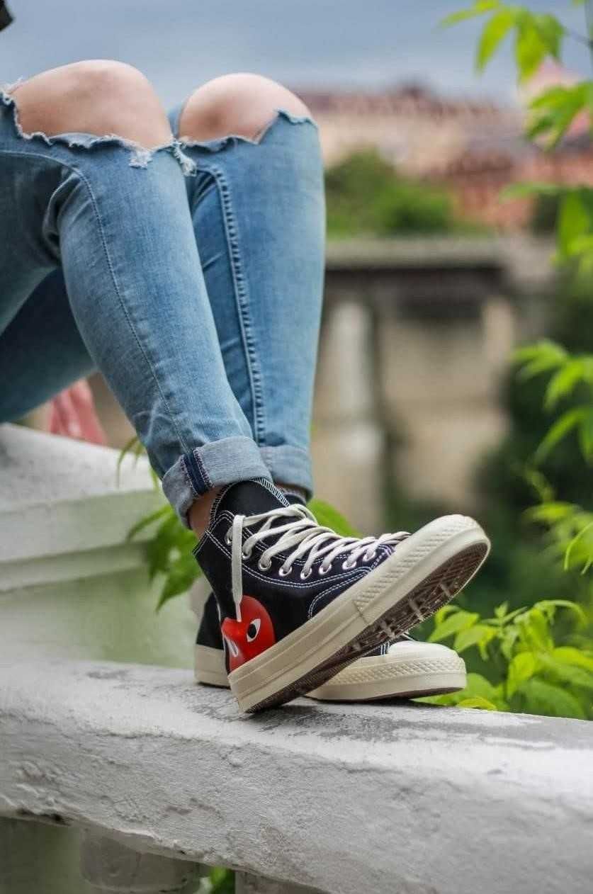 Жіночі кеди конверси високі олл стар чорні Converse Des Garcons