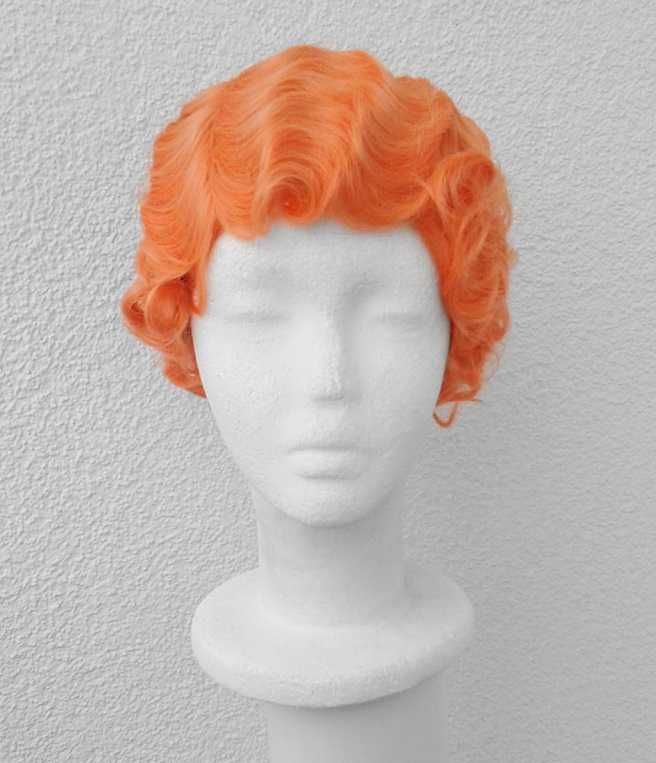Krótka falowana pomarańczowa jaskrawa peruka lata 20ste 30ste wig