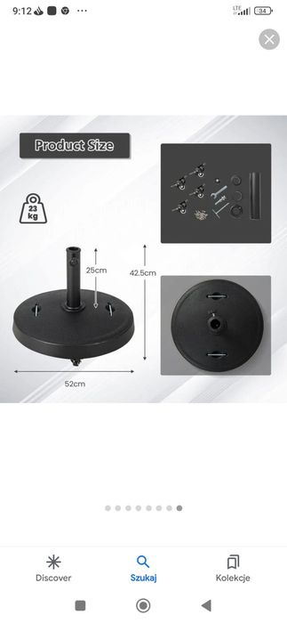Stojak na parasole 23 kg z kółkami i uchwytami