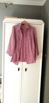 jasnoróżowa fioletowa bluzka z 3/4 rękawem koszula damska lniana 44XXL