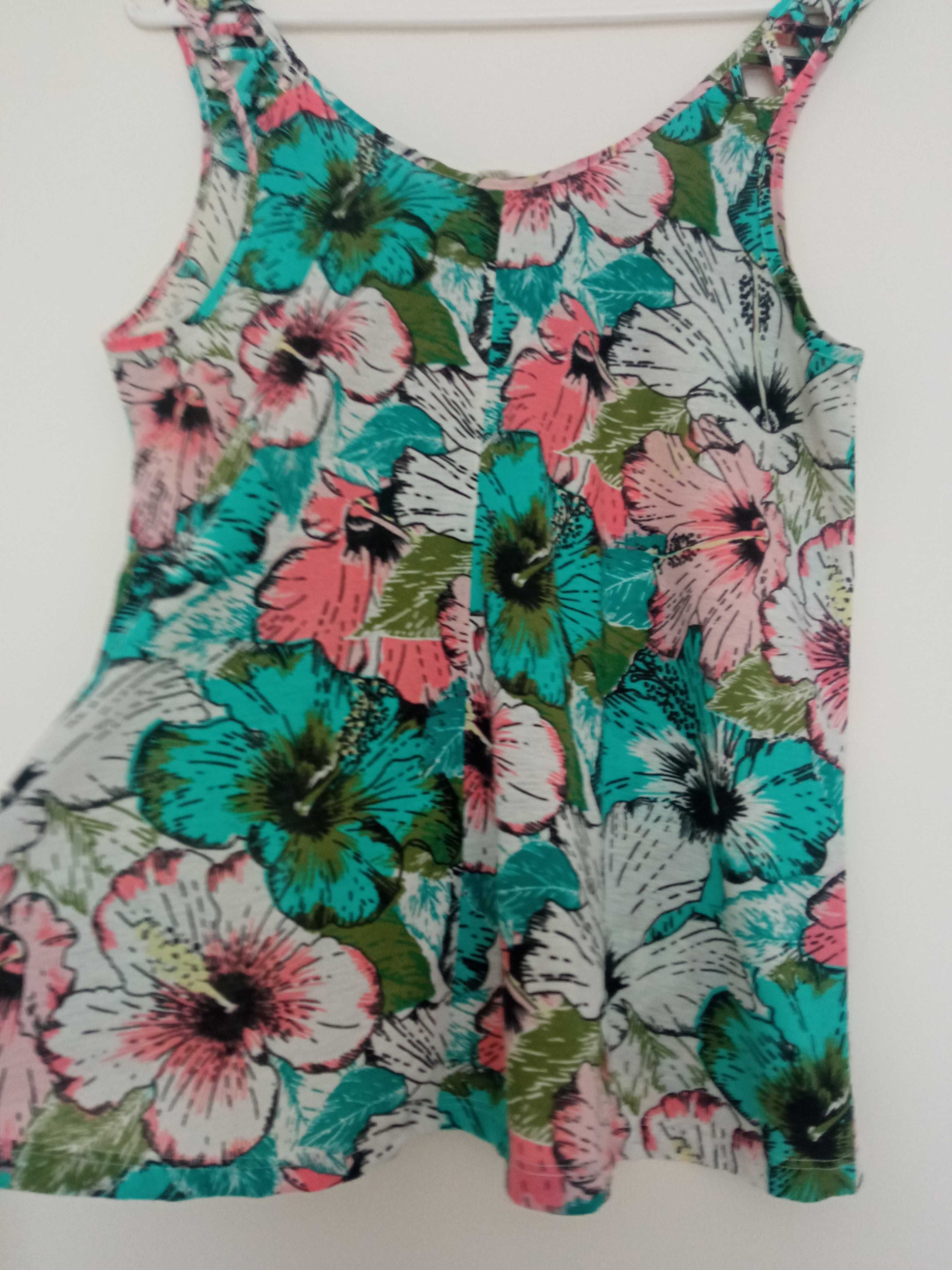Bluzka letnia Top H&M S 36 kwiaty na ramiączkach na lato