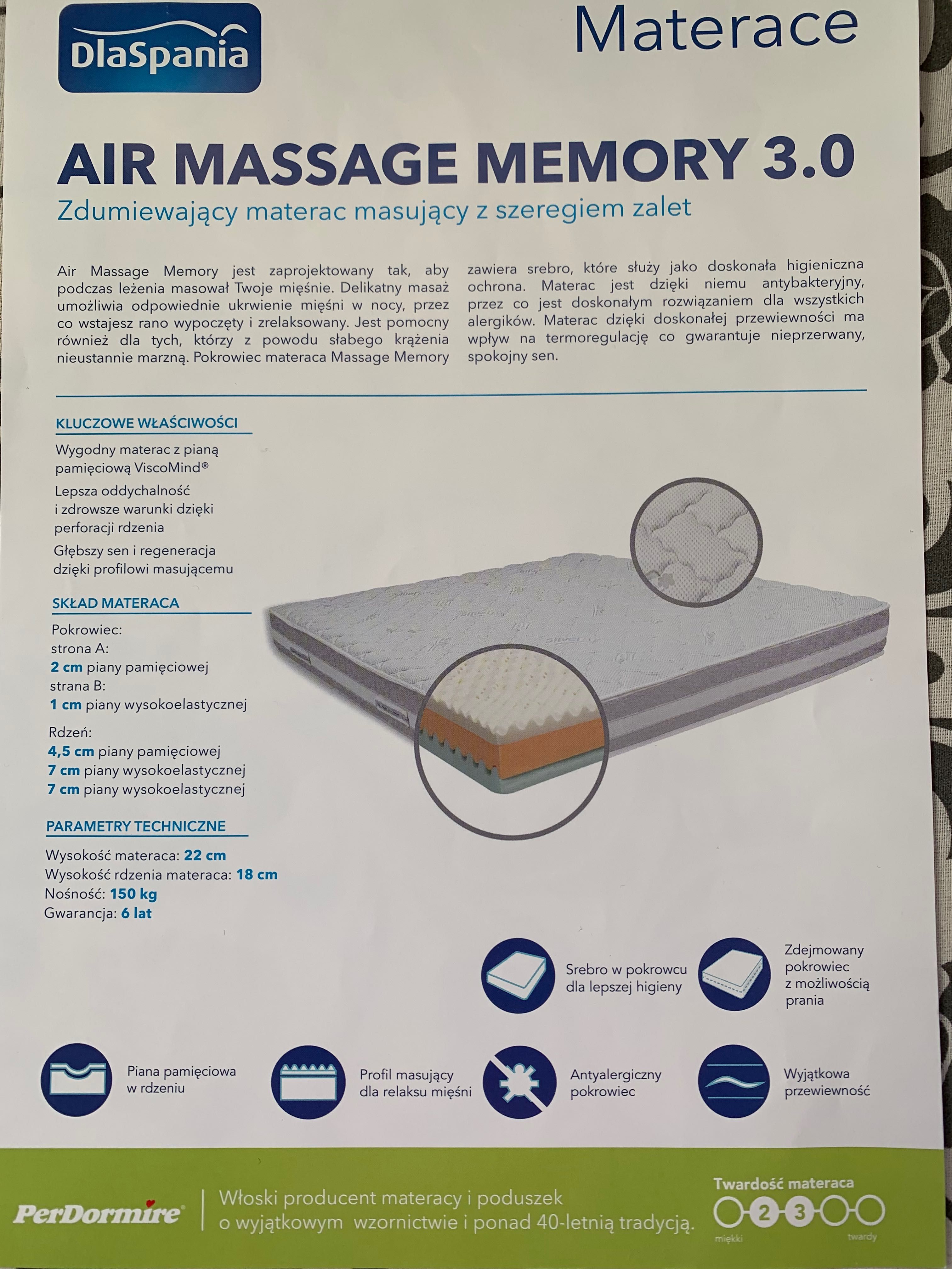 Komfortowy Materac 180x200 Air Massage Memory - jak nowy