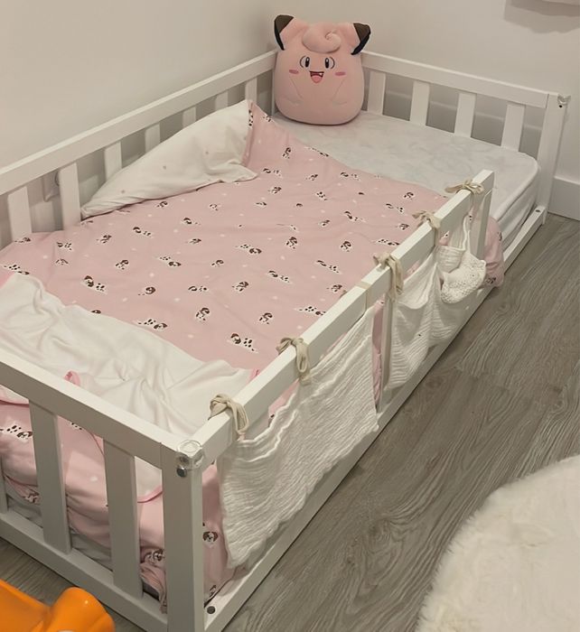 Cama de chão de madeira branca 144 x 75 x 35 cm