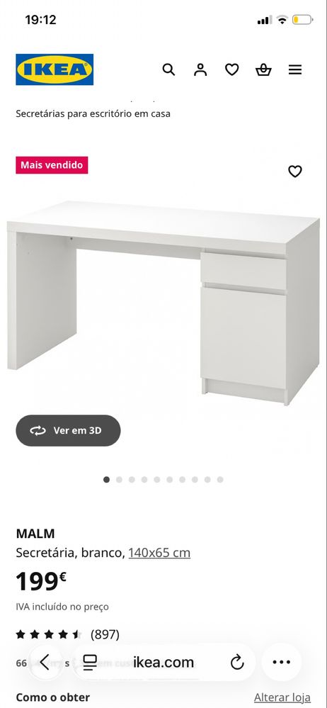 Mesa Secretária MALM IKEA 140x65 com Cadeira