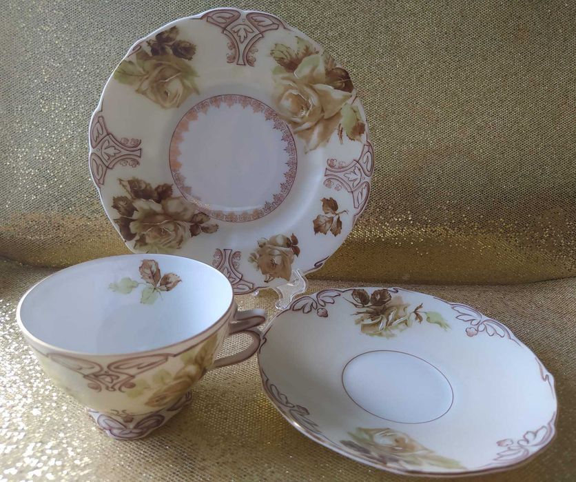 Przepiękna filiżanka trio Ohme Szczawienko Old Ivory, antyk, secesja