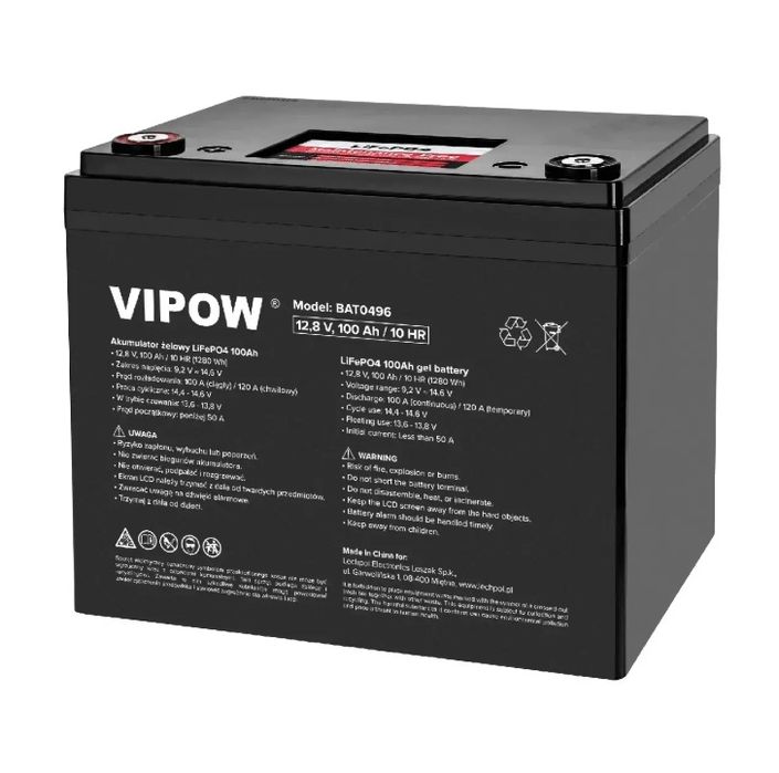 Акумулятор Vipow LiFePO4 12.8V 100Ah + Дбж Kemot 500Va
