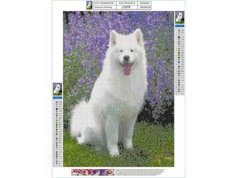 Haft Diamentowy Obraz Mozaika Diamentowa PIES SAMOYED 30x40cm