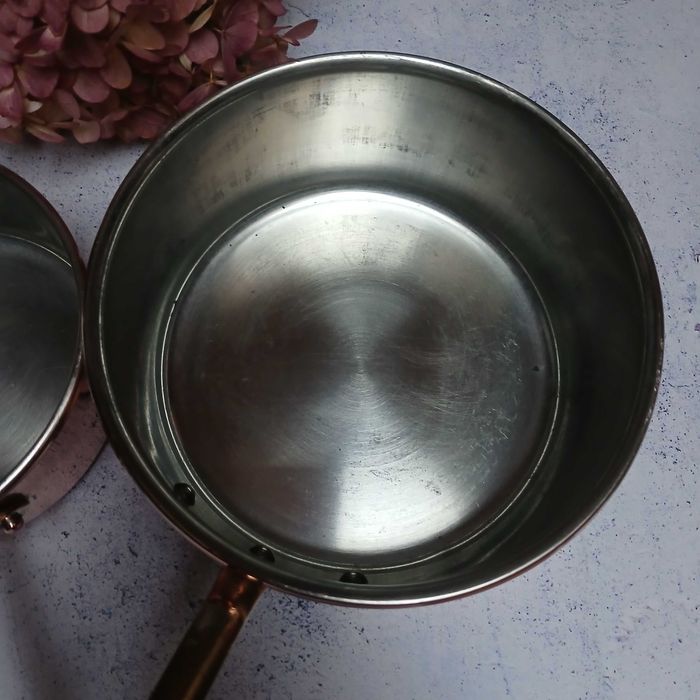 Miedziany garnek rondel poj. 1 litr i 0,5 litra komplet 2szt sygnowane