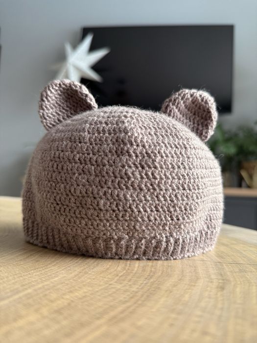 Czapeczka miś, 100% wełna merino, NOWA