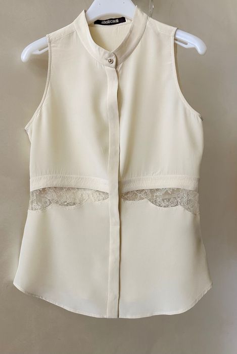 Roberto Cavalli блуза сорочка шовк з мереживом шелковая блузка шелк XS