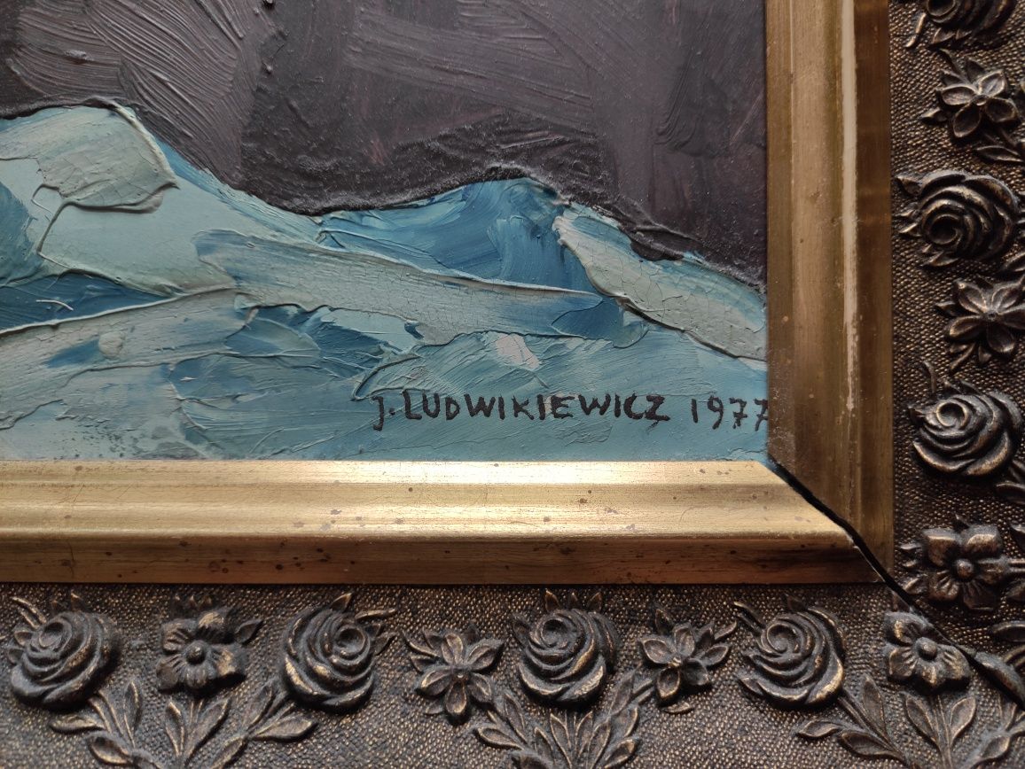 Obraz kwiaty w wazonie 1977 r.  - J. Ludwikiewicz.