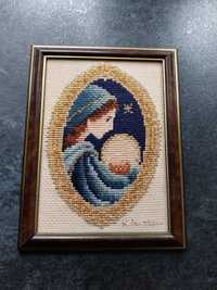 Obraz wyszywany haftem krzyżykowym (Matka Boska z Dzieciątkiem)