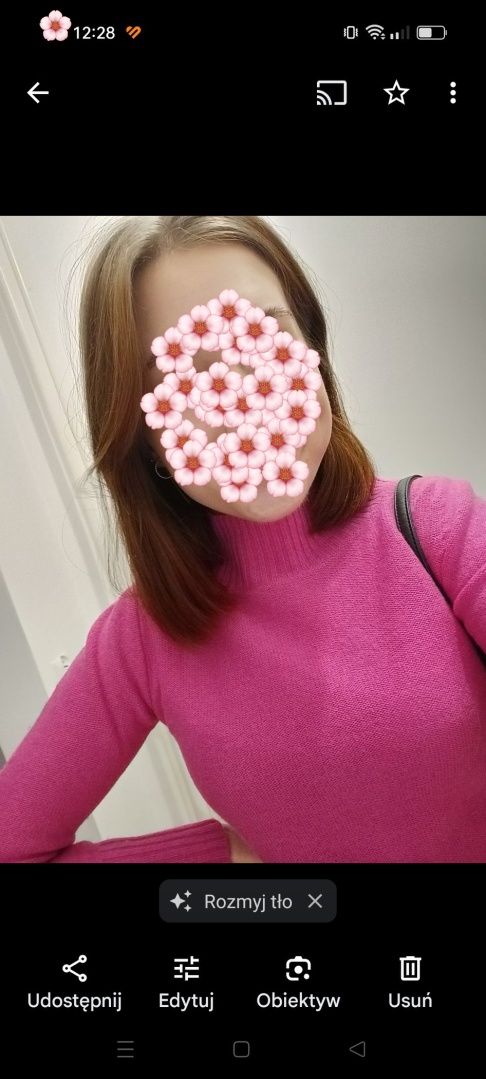 Sweter półgolf różowy 100% wełna S