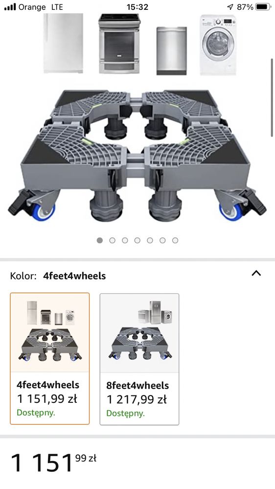 Wózek do lodowki pralki itp 4 kola 4 nóżki 300 kg