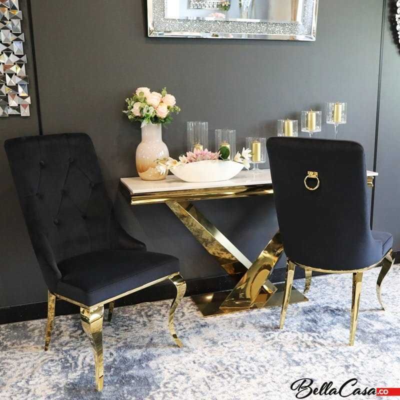 Krzesło glamour Antonio Gold z kołatką pikowane guzikami