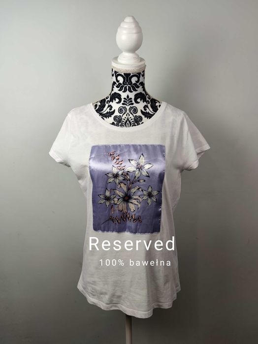 Biała bawełniana bluzka koszulka t-shirt top krótkie rękawy Reserved S