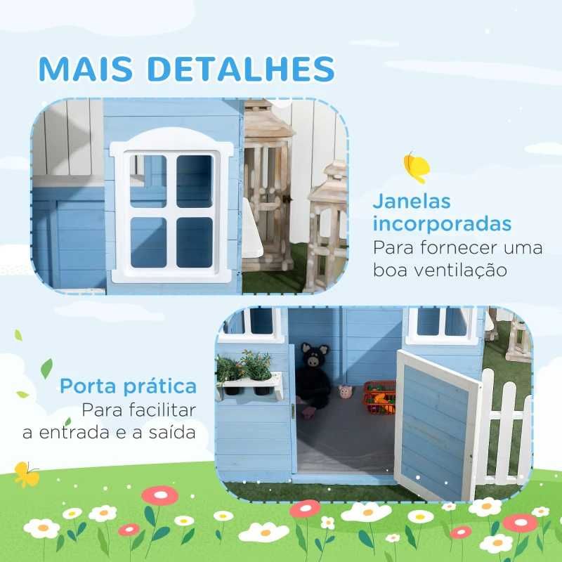 Casa de madeira para crianças azul, jardim