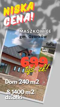 TANI DOM z dużą działką, parter do zamieszkania - Maszkowice, Ozorków