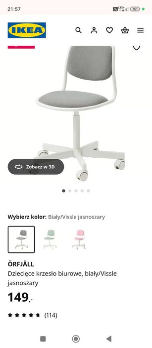 Nówka sztuka Krzesło obrotowe Ikea krzesełko ORFJALL