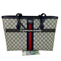 Torebka Gucci Ophidia GG Medium Tote granatowa skóra naturalna/canvas