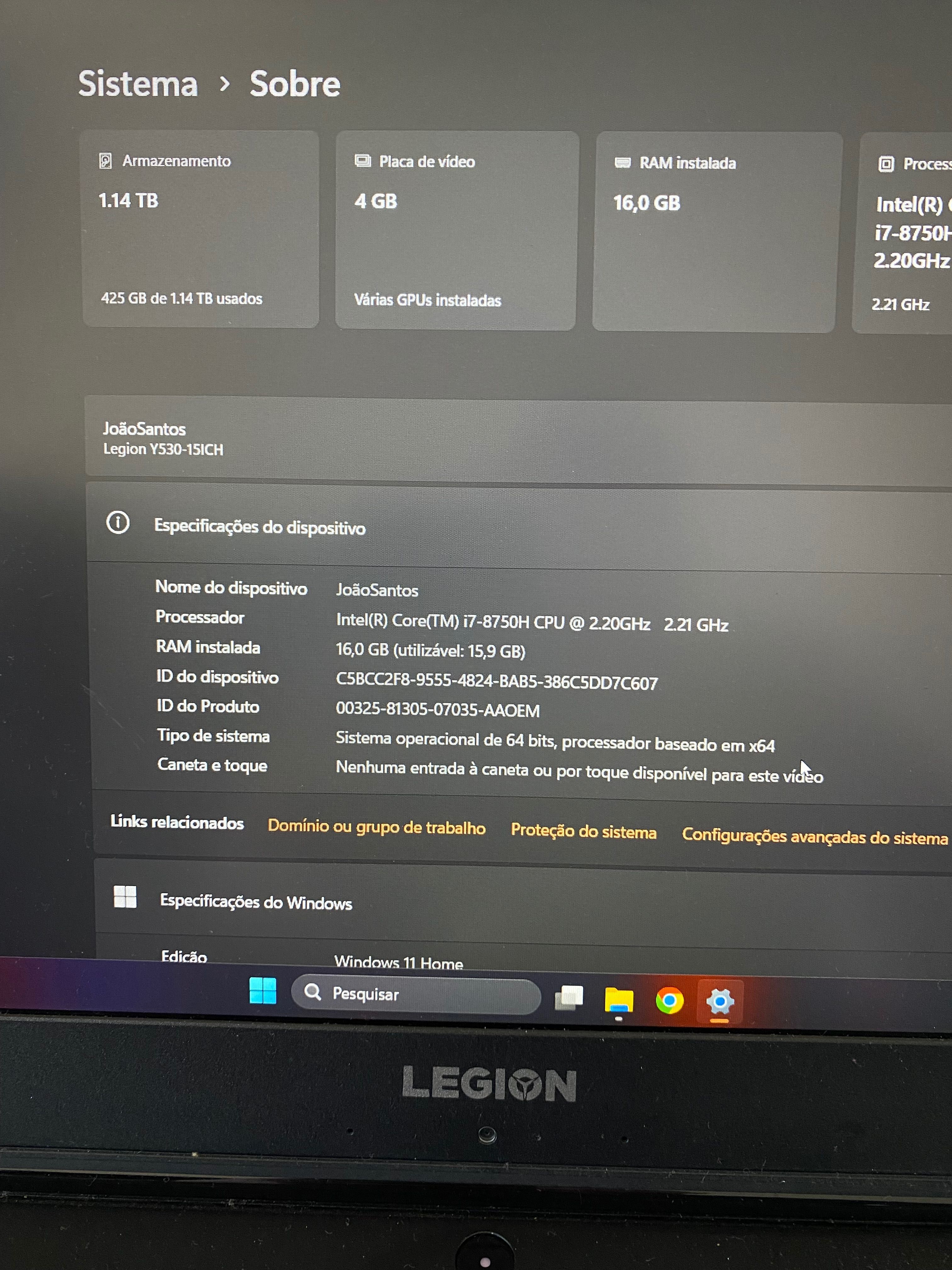 Portátil gamer Legion Y530, Grafica 1050 ti, 16 GB RAM