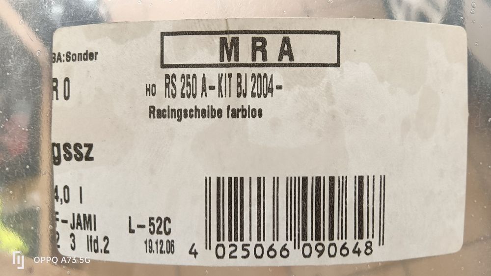 Vidro bolha de carnagem Honda RS 250cc de 2004
