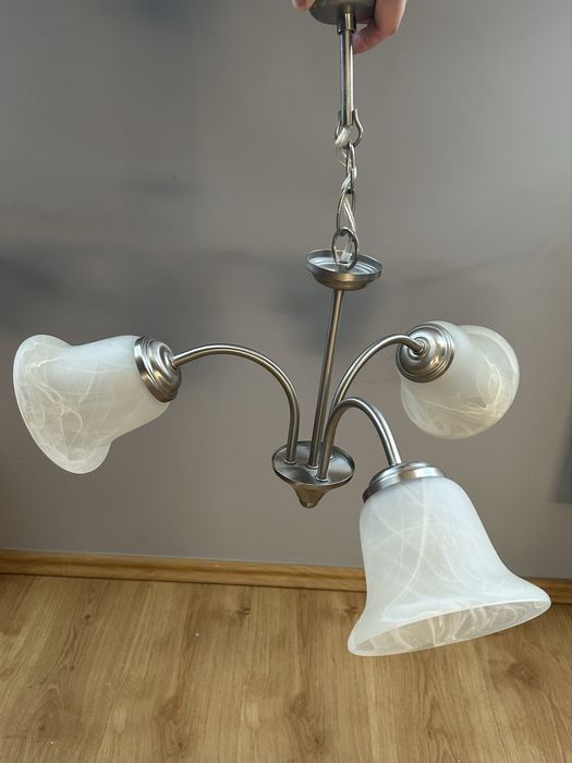 Żyrandol srebrny metalowy trzy klosze nieuszkodzony!