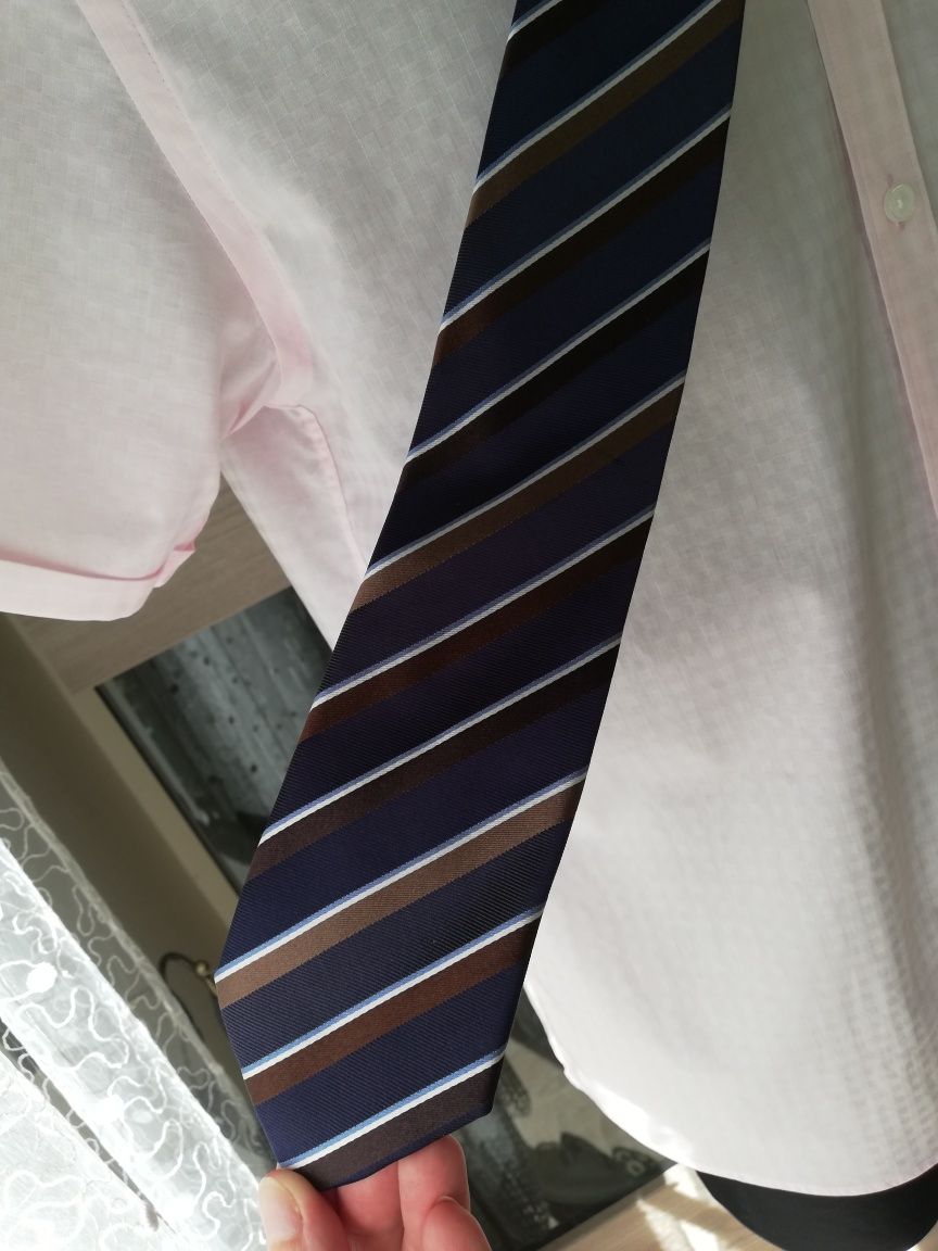 Krawat w paski elegancki jedwab Marks&Spencer