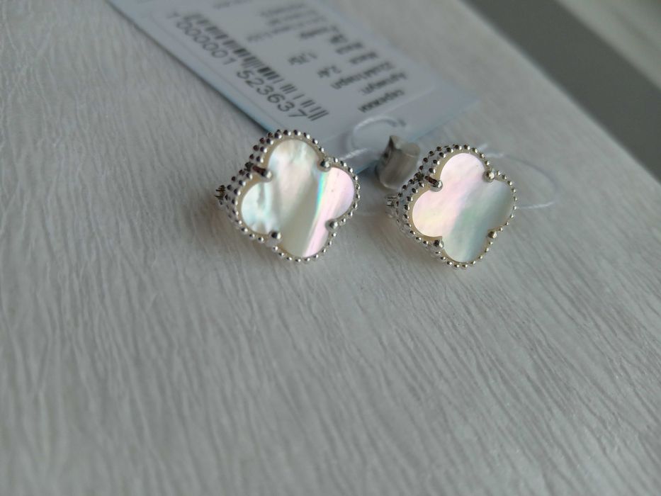 Серебряные серьги аглийский замок оникс чёрные Van Cleef Ван Клиф