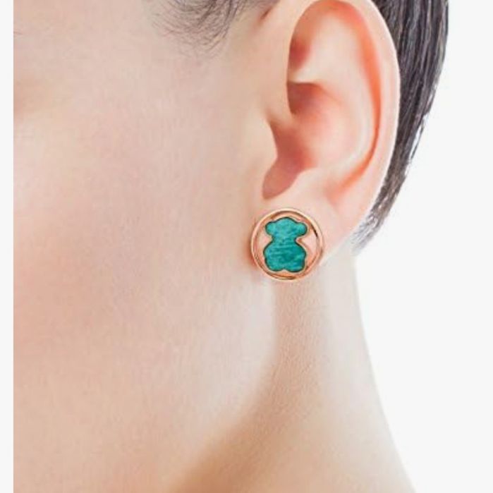 Kolczyki z misiem różowe srebro vermeil 925 z amazonitem