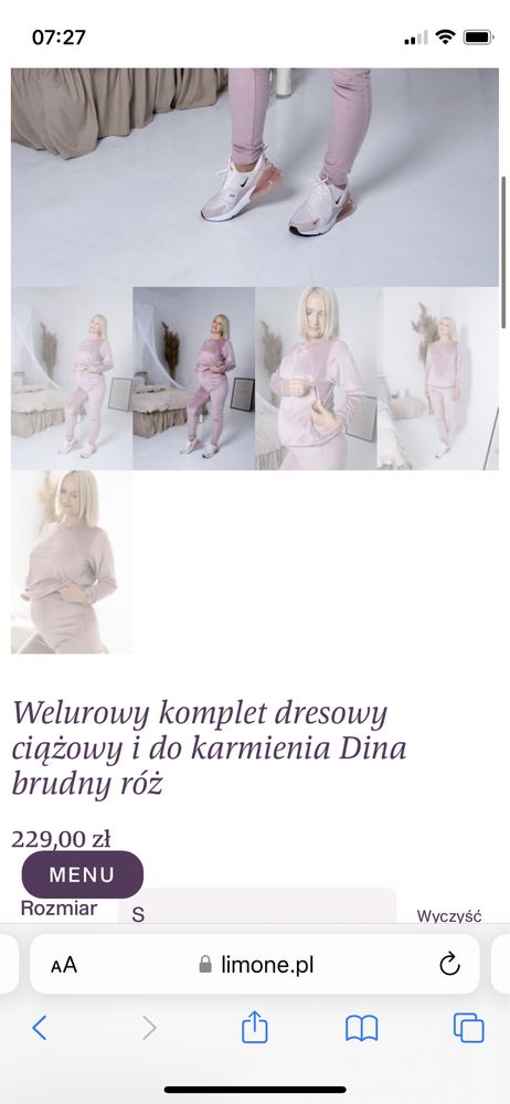 Limone Welurowy komplet dresowy ciążowy i do karmienia Dina