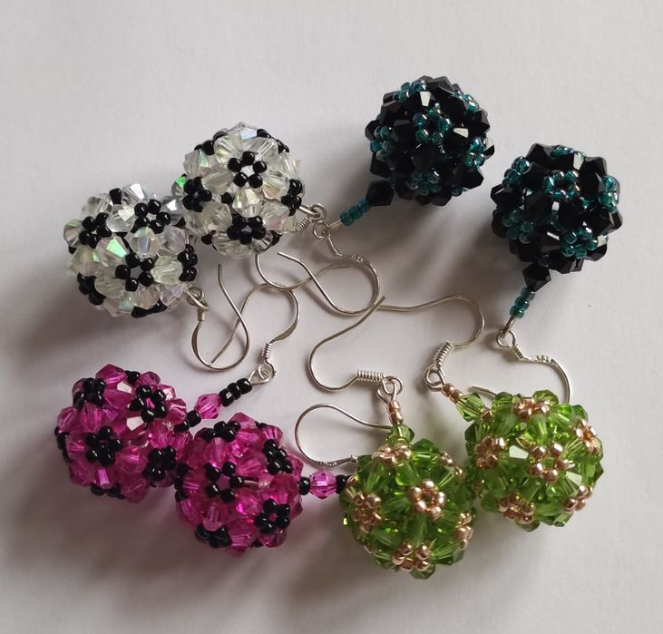 Kolczyki koraliki bicone kule handmade